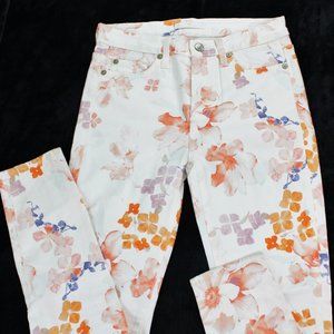 7FAM Seven for all Mankind Womens White Floral Jeans Size 25x27 Skinny Fit Denim
